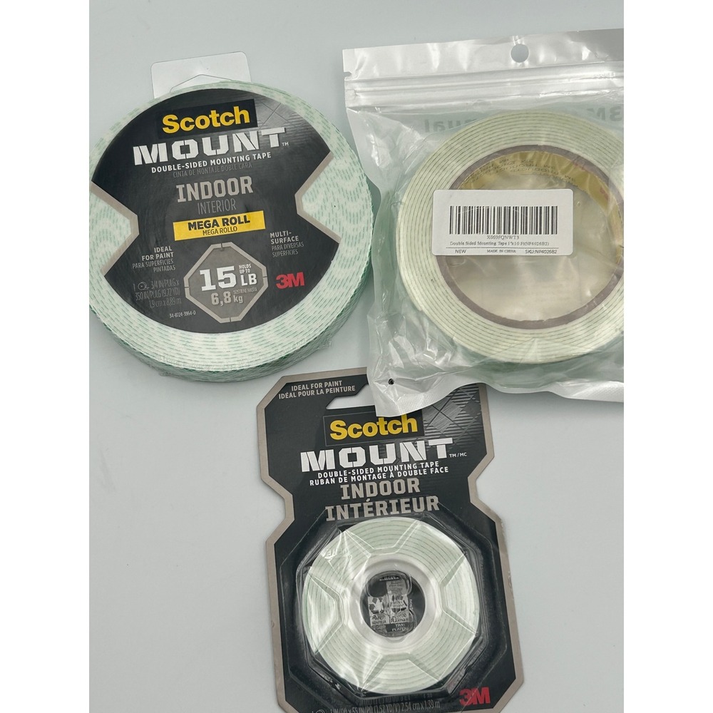 Scotch Mount Indoor Double Sided Mounting Tape 3M Mega Roll 15lb White 3 Pack